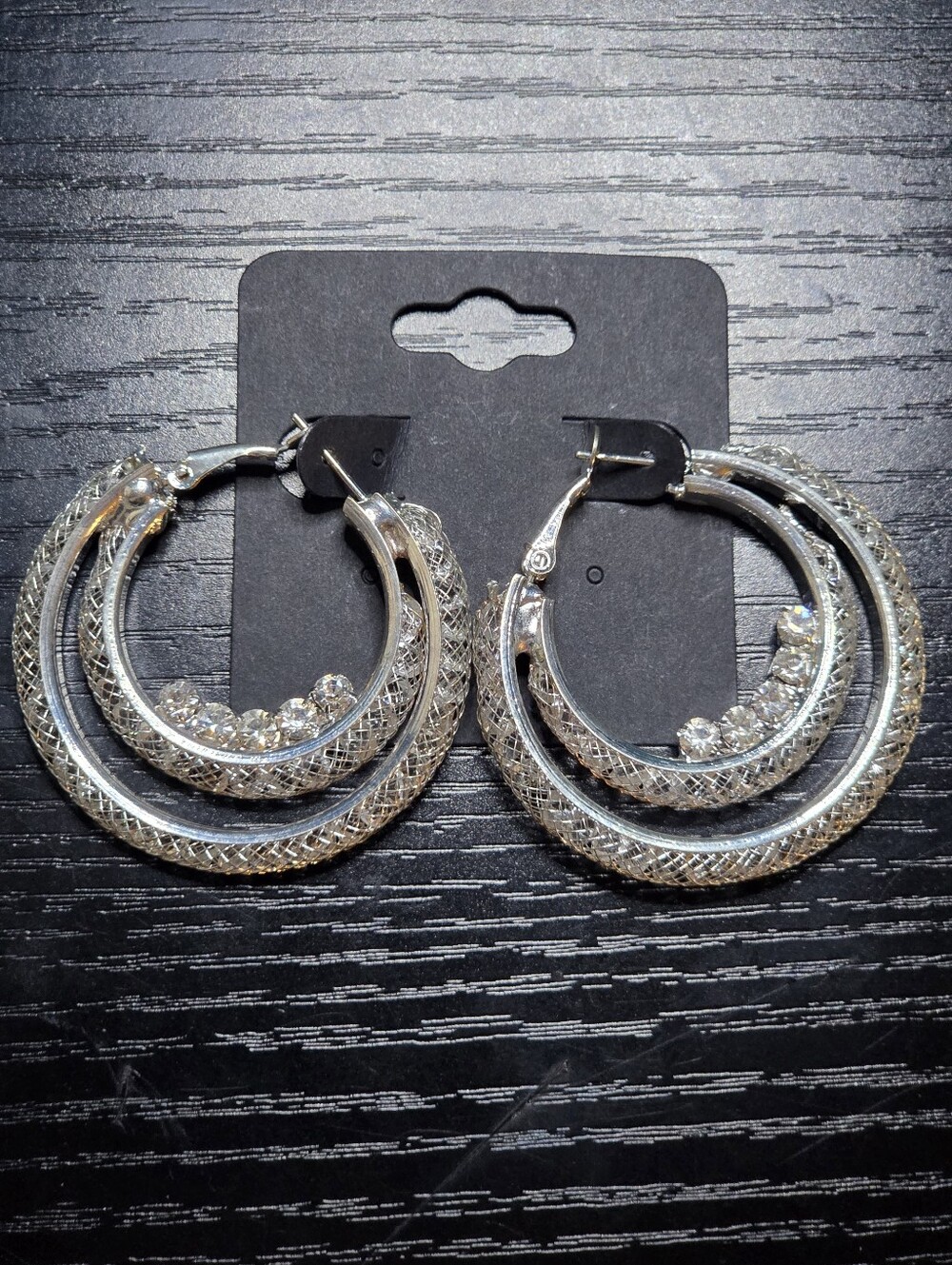 Silver Crystal Double Hoop Earrings